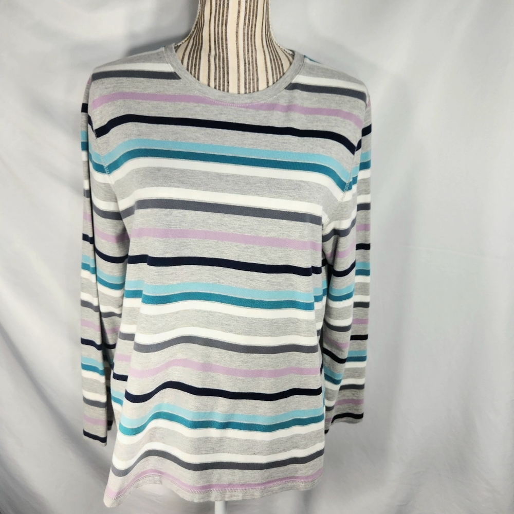 (r)elativity Grey & Multicolored Striped Long Sleeve Cotton Top Size Large
